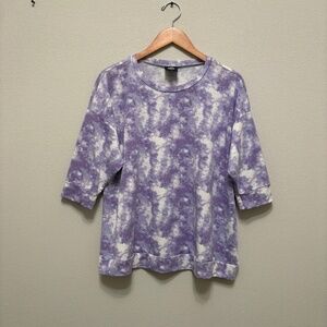 Bobeau Tie-Dye Three-quarter Sleeves Top - Purple & White, 1X
